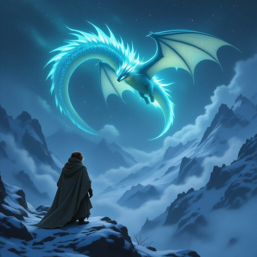 Beaver and Bioluminescent Dragon in Matte Painting Style