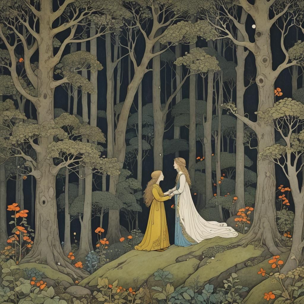 Mystical Scandinavian Forest in Art Nouveau Style