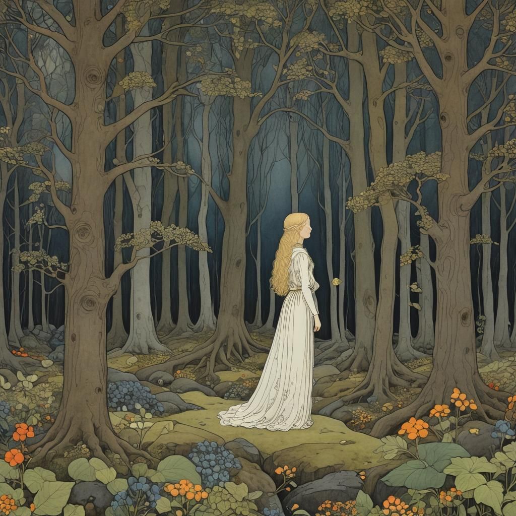 Mystical Scandinavian Forest in Art Nouveau Style