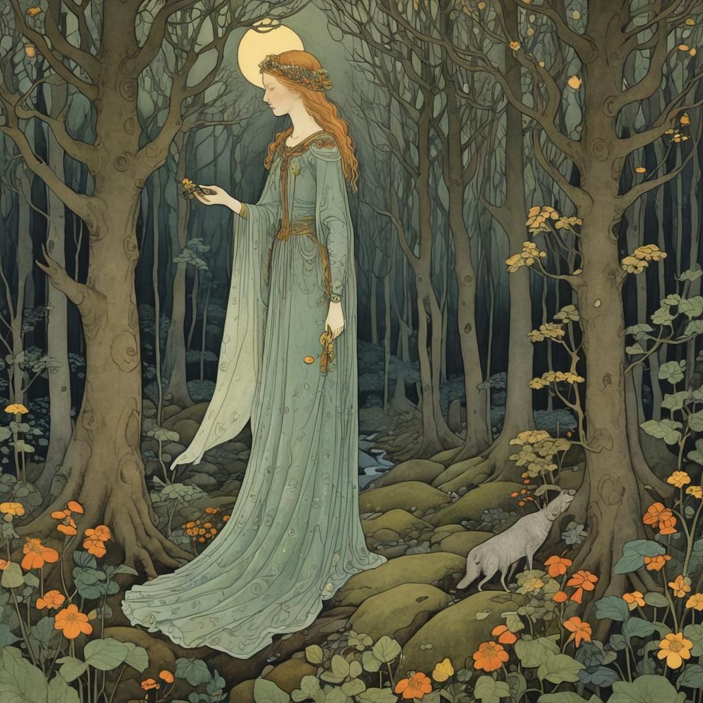 Mystical Scandinavian Forest in Art Nouveau Style