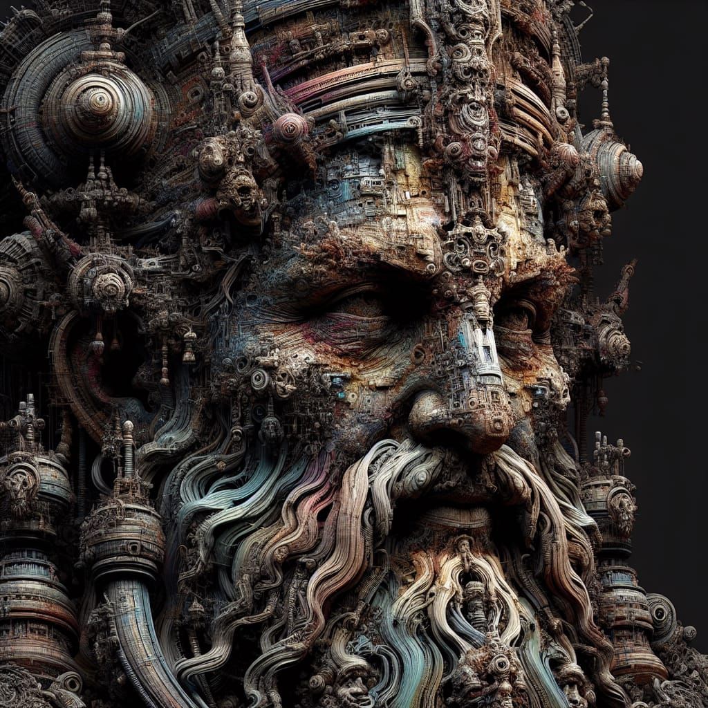 Hyperrealistic War Deity in Brutalist Digital Art