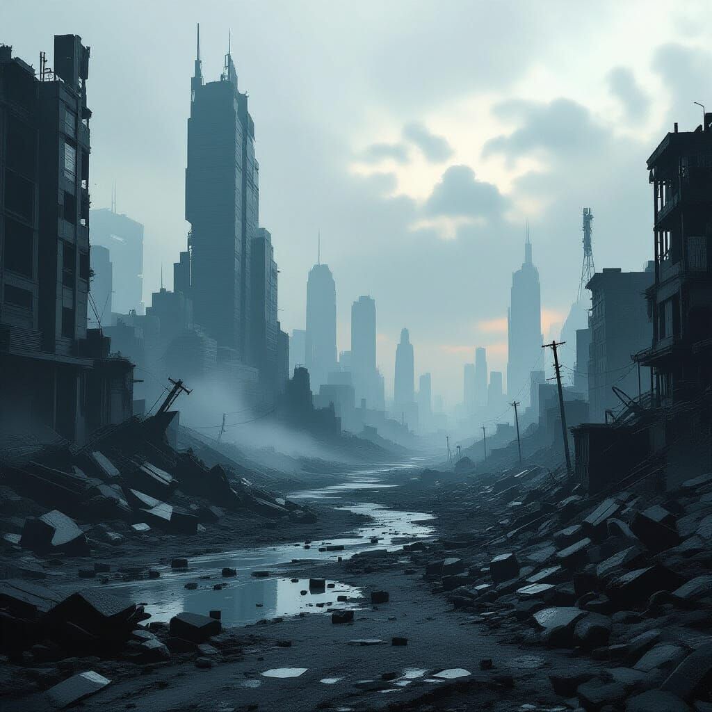 Dystopian Rubble Cityscape Inspired by Sci-Fi Films