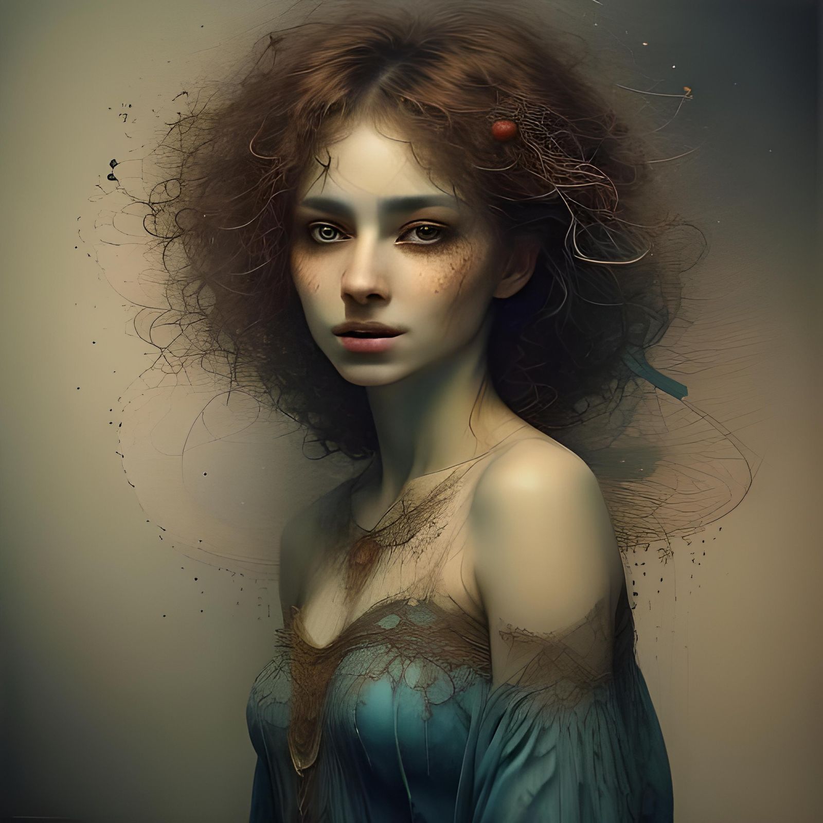 Beautiful Persian Woman Portrait in Watercolor and Ink