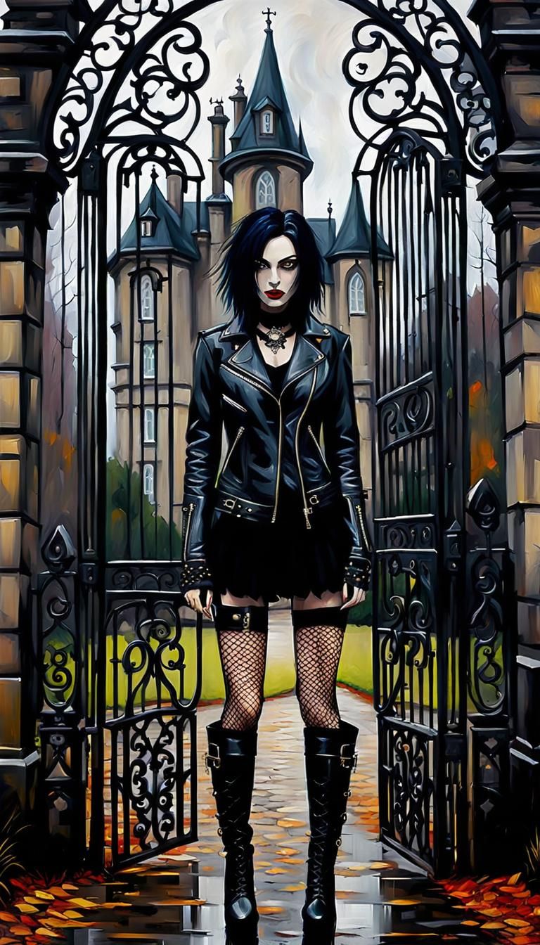 Gothic Punk Girl: Impasto Oil Painting