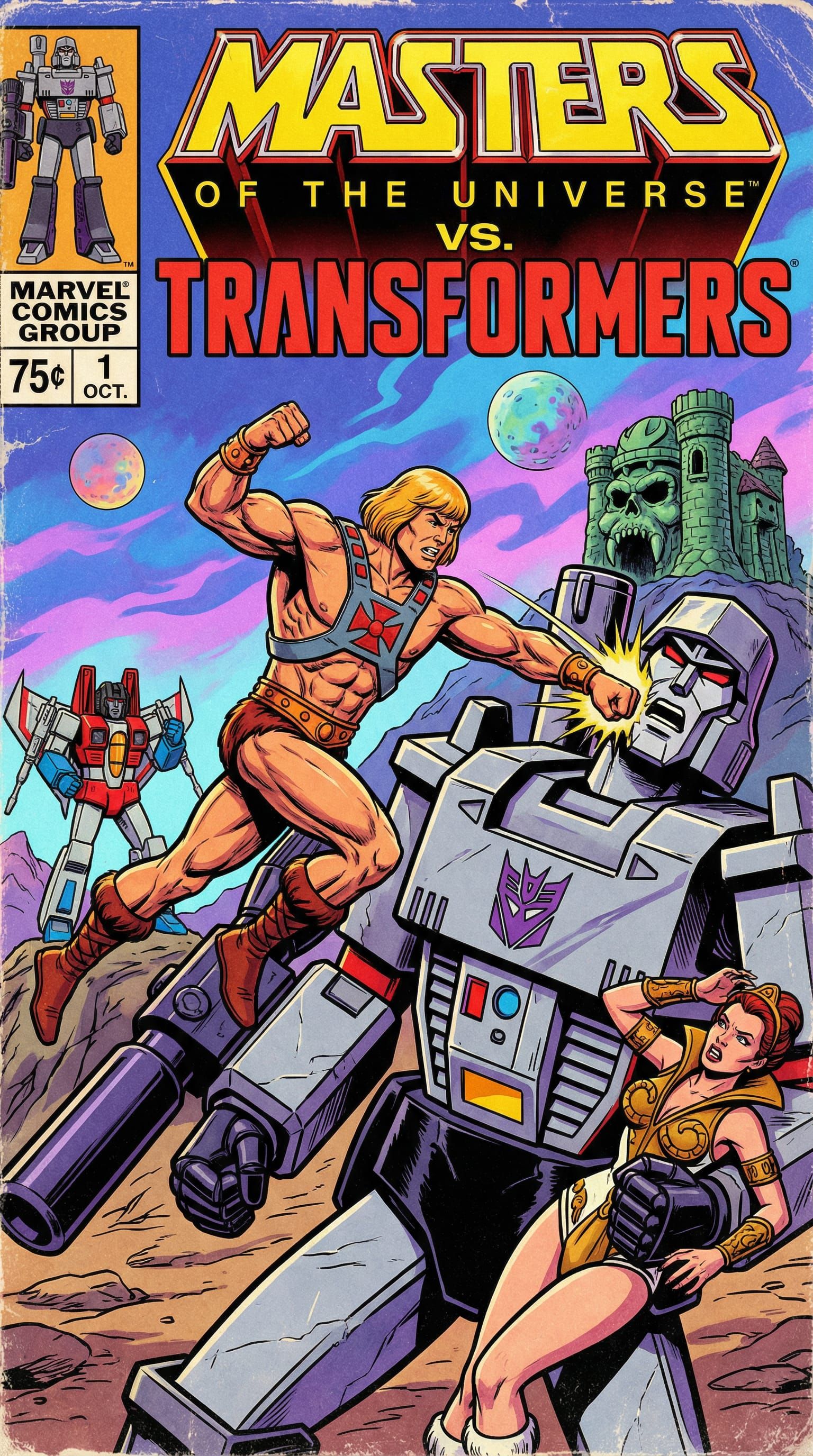 He-Man vs. Megatron 80s Marvel Comic Cover Art