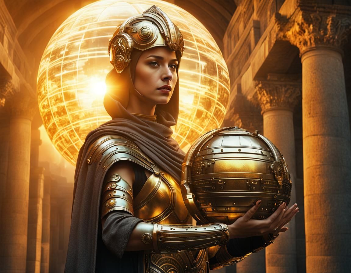 Bionic Roman Warrior in Futuristic Rome