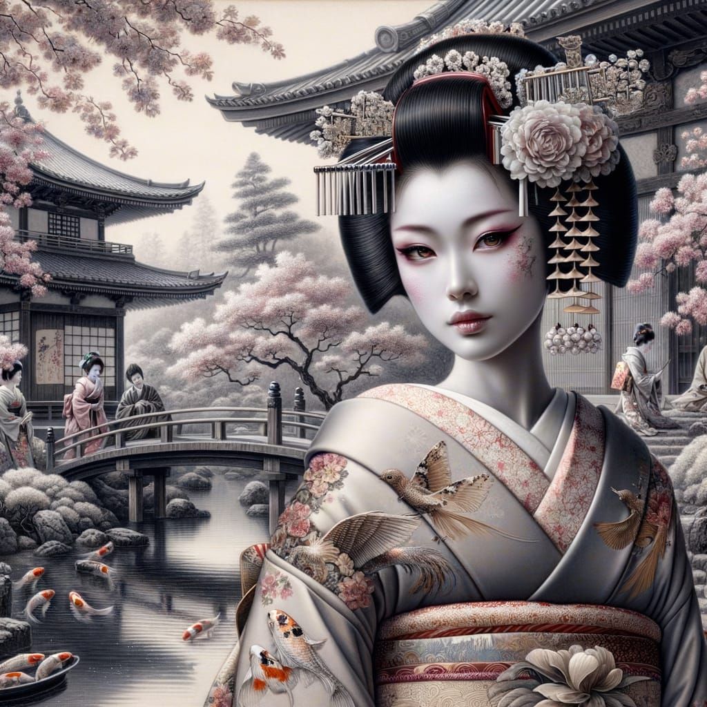 Elegant Geisha Portrait in Japanese Ink Style