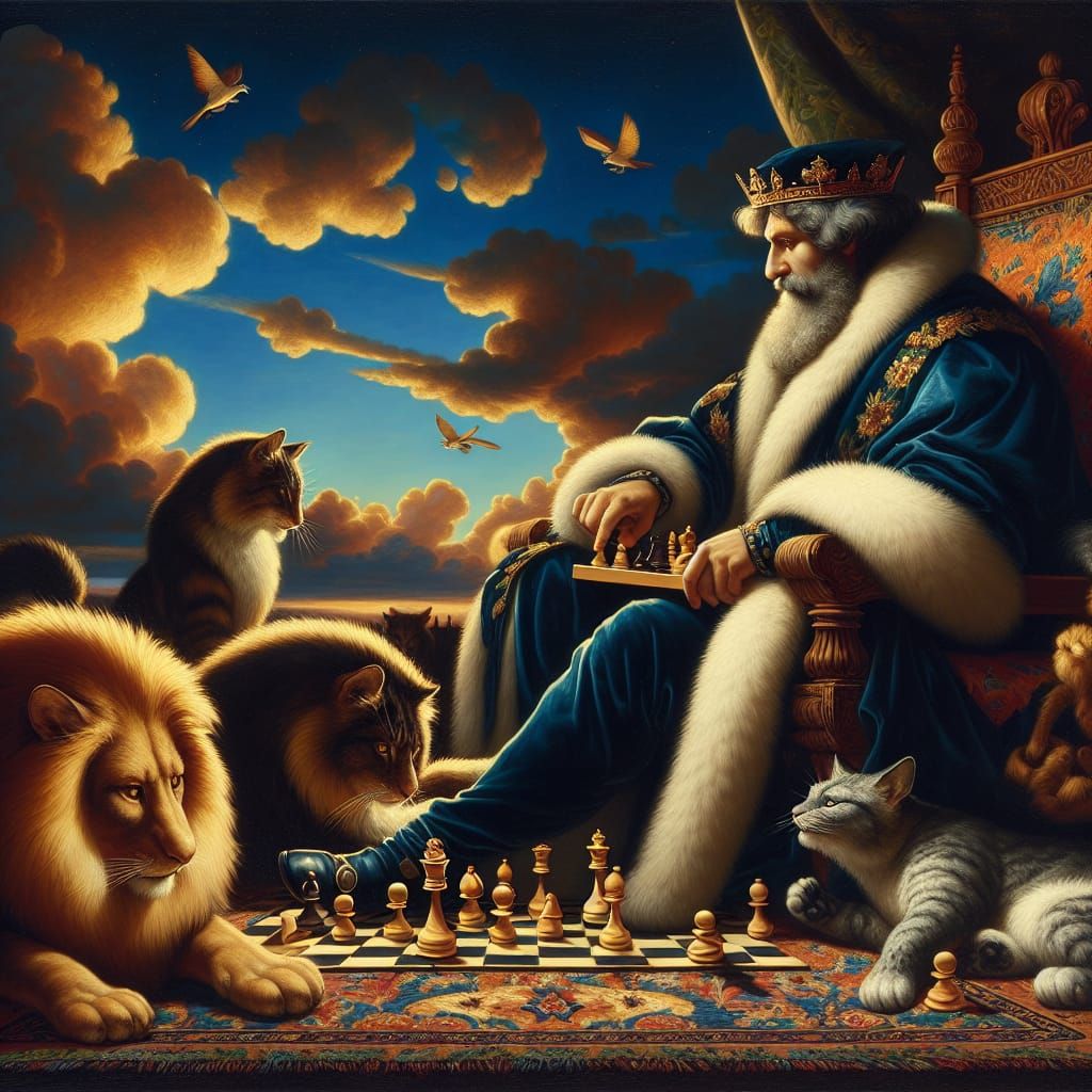 Velvet Painting of Fuzzy Kerfluffles Playing Chess