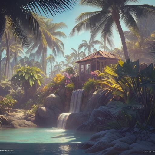 Island Oasis in Watercolour Graffiti Style