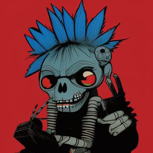 Whimsical Skeleton in Urban Street Art Style