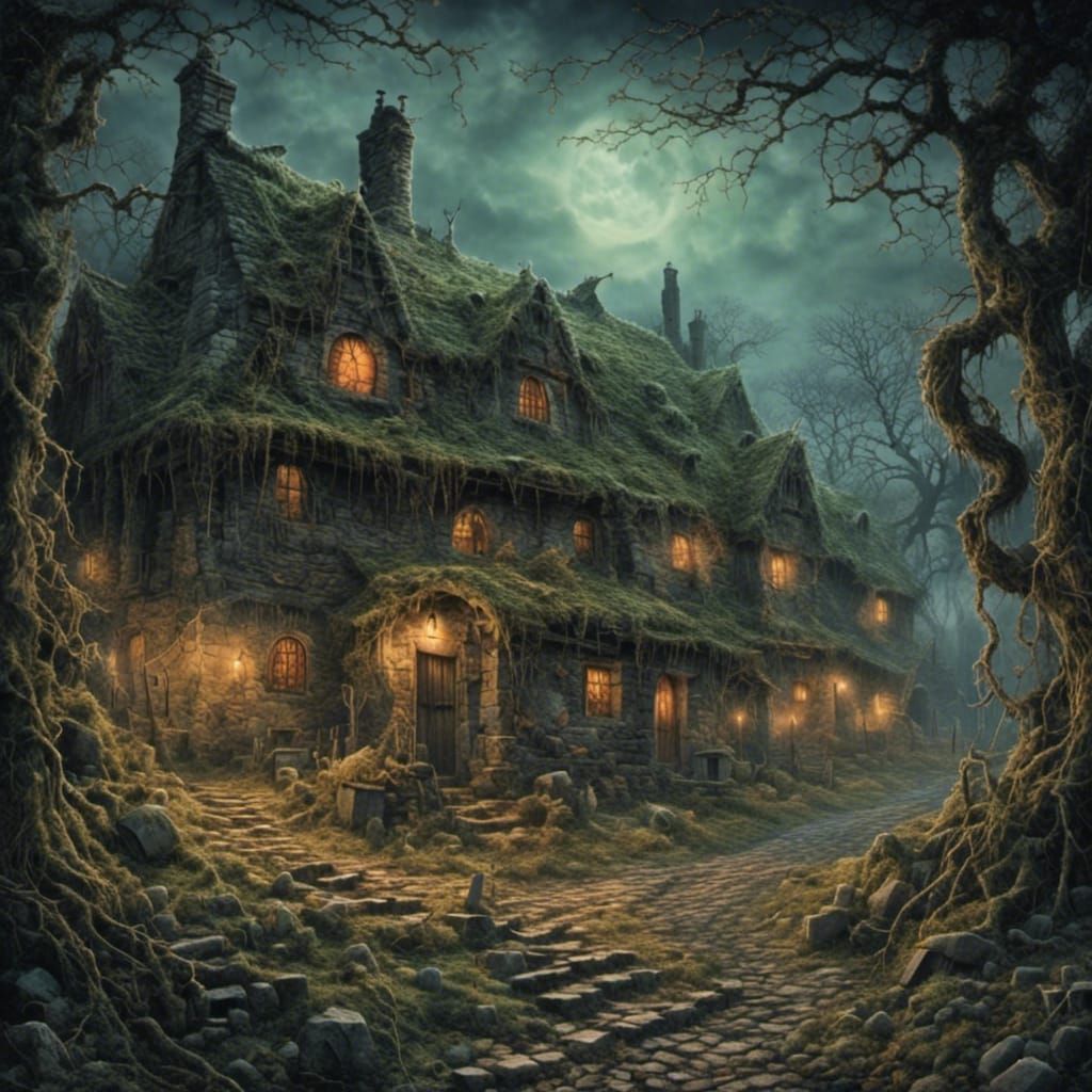 a mystical village veiled in mist