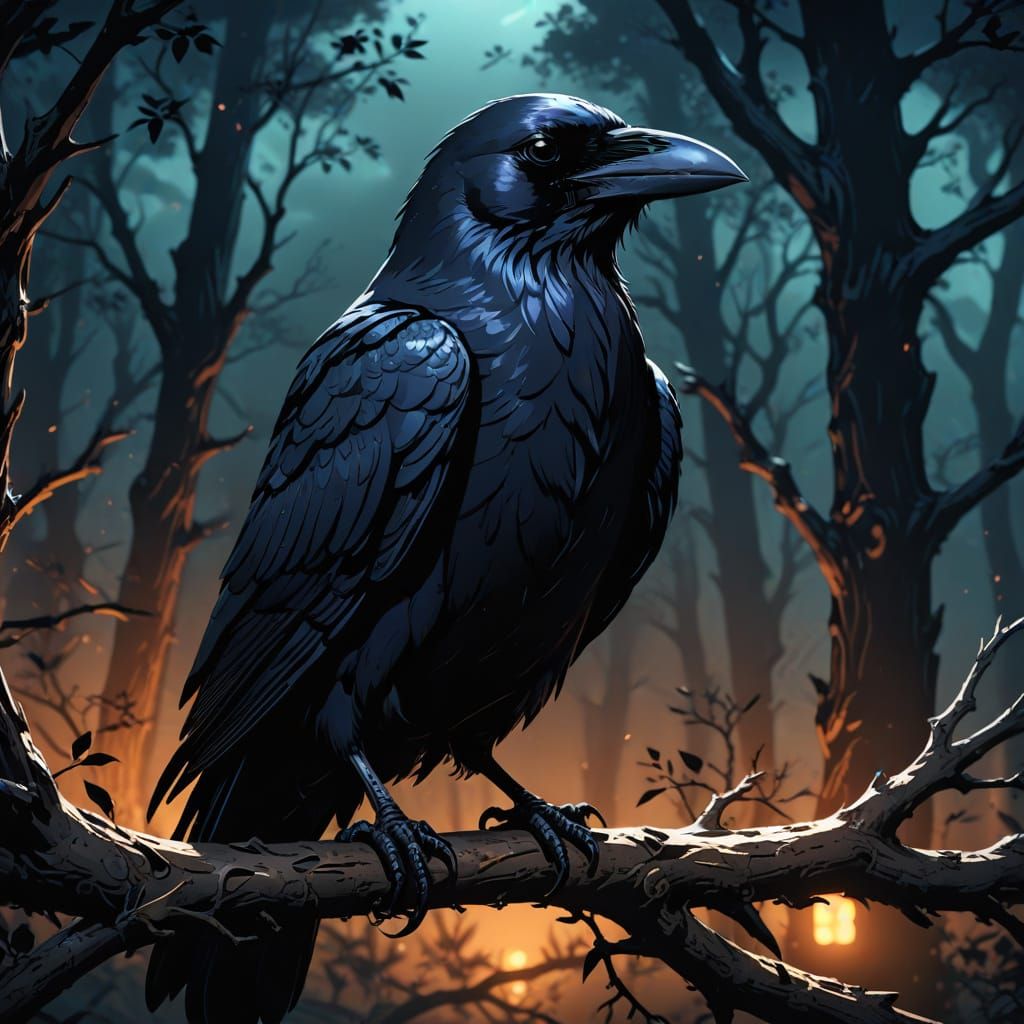 Anime Raven with Glowing Eyes in Studio Trigger Style