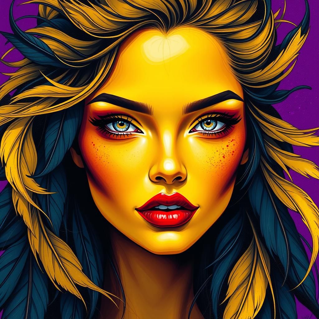 Golden Woman Portrait in Street Art Style