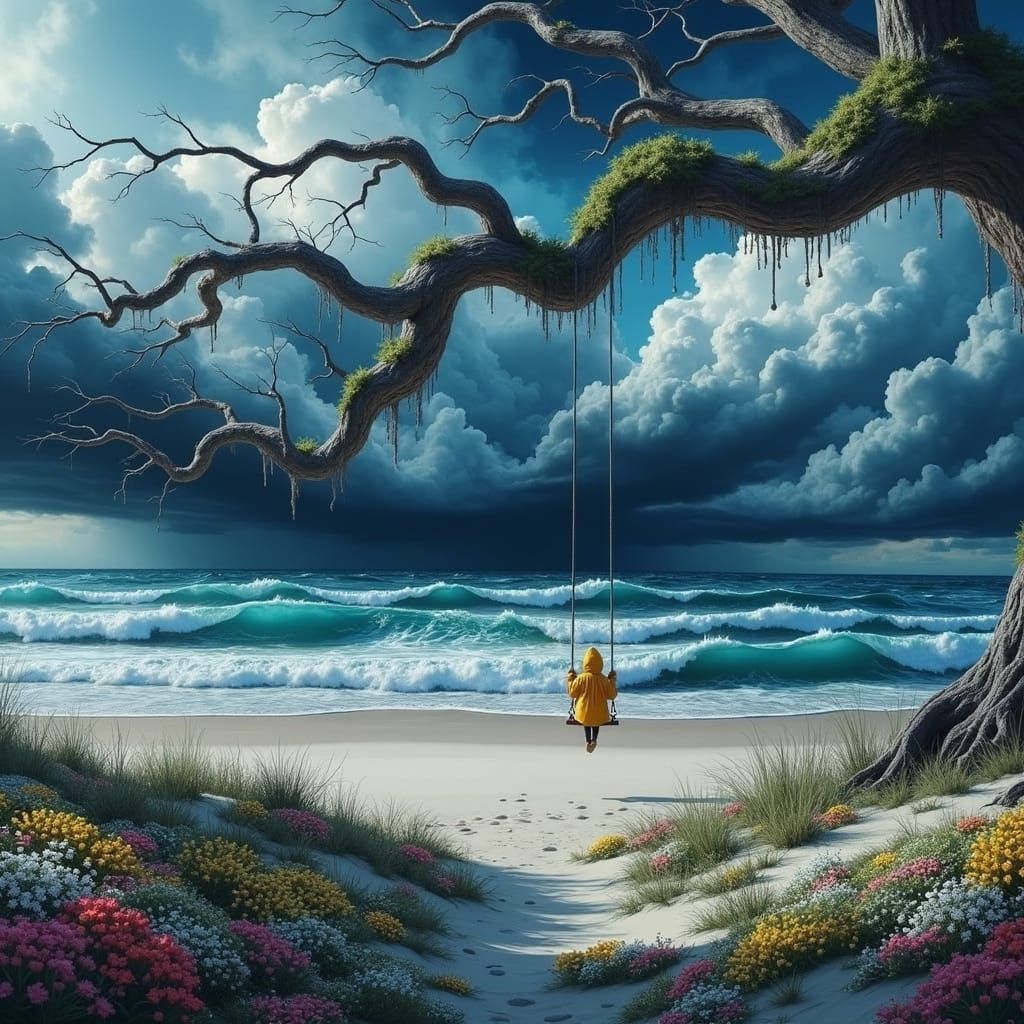Stormy Beach Swing in Epic Cinematic Style