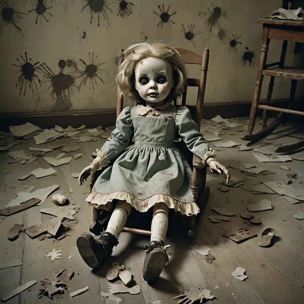Eerie Broken Doll in Abandoned Nursery - Surrealism