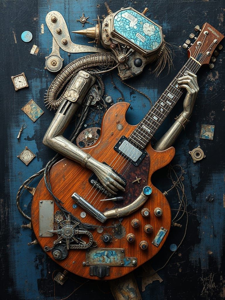 Abstract Expressionist Guitar Woman Fusion