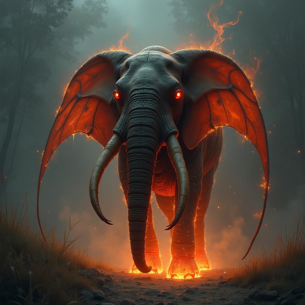 Infernal Ant-Elephant Fusion in Gothic Horror Style