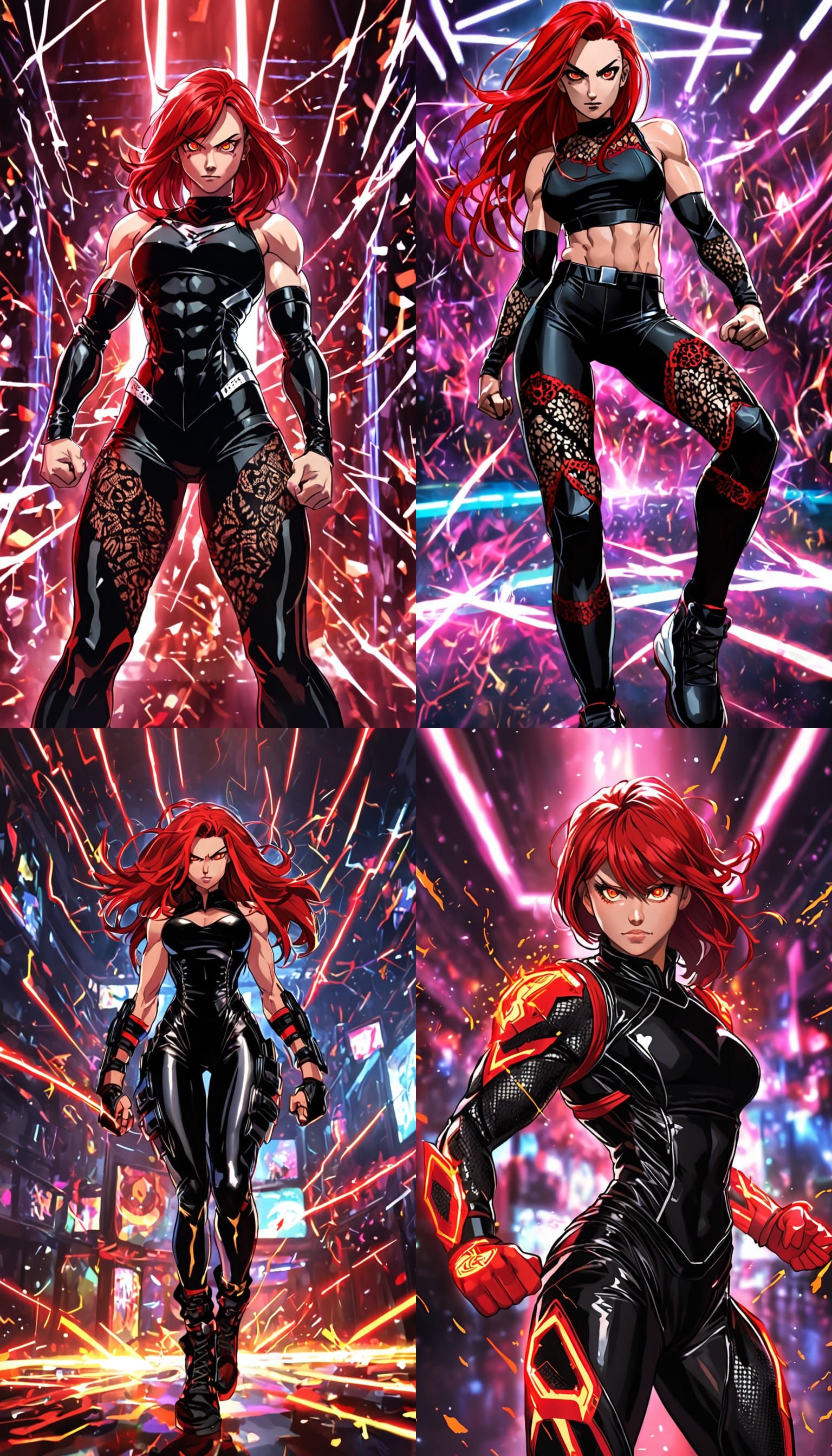 Fierce Redhead Fighter in Anime Style