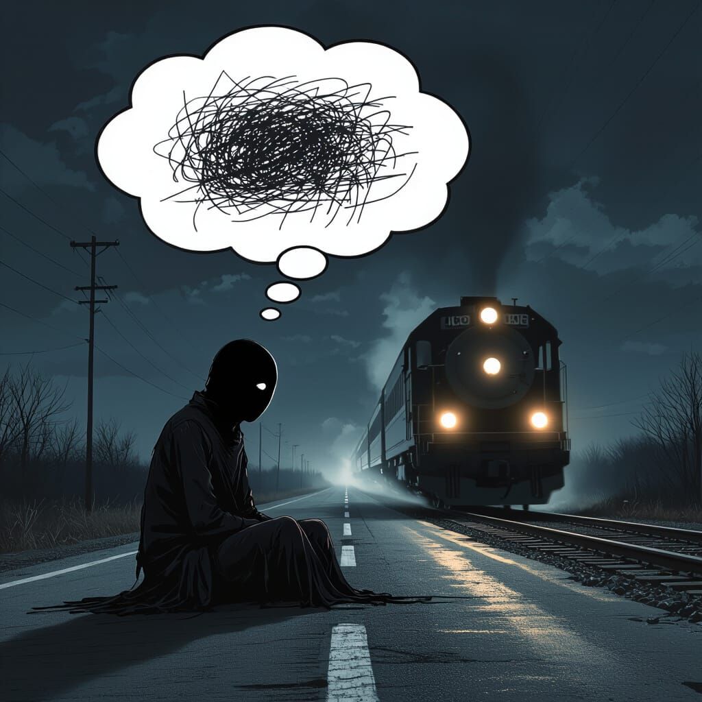 Impending Doom: Shadow Figure on Lonely Road