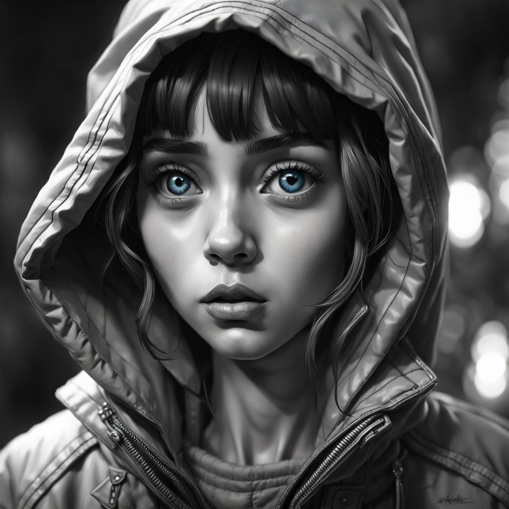 Striking Portrait with Blue Jacket, Hyperrealistic Style