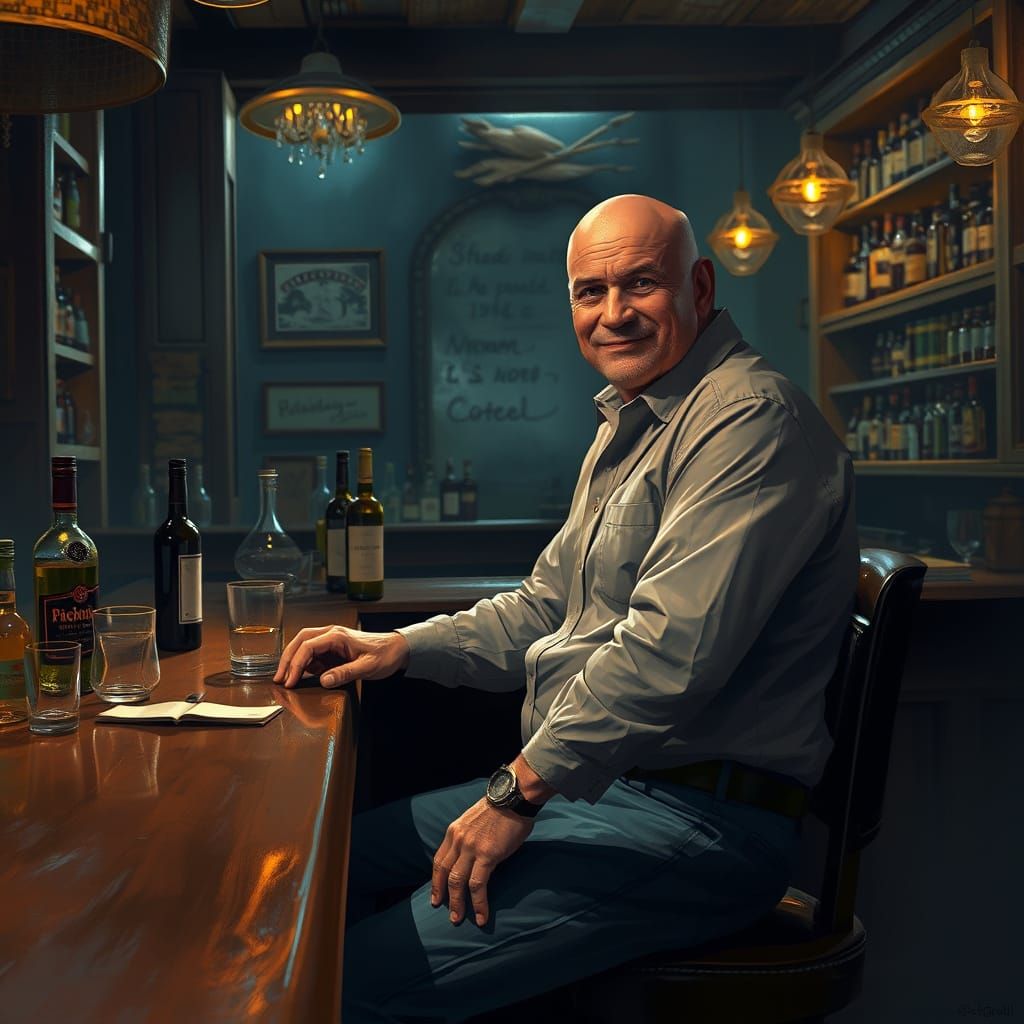 Man at Bar in Digital Painting Style