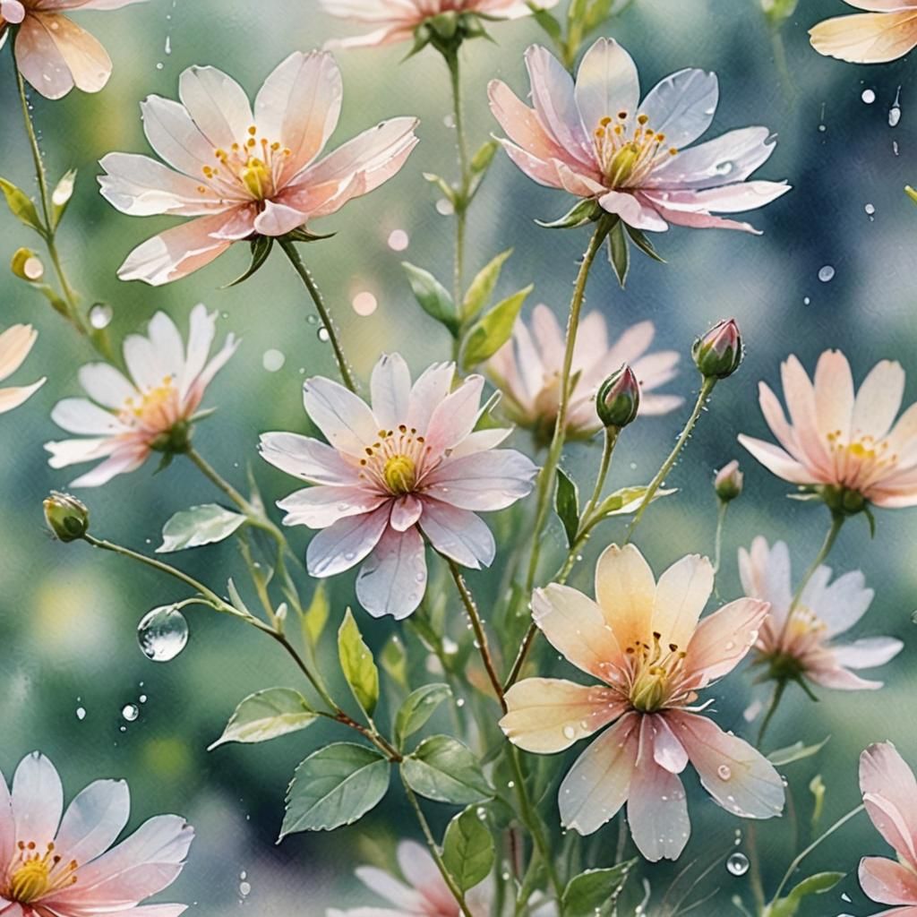 Delicate Flower with Dew in Watercolor Style