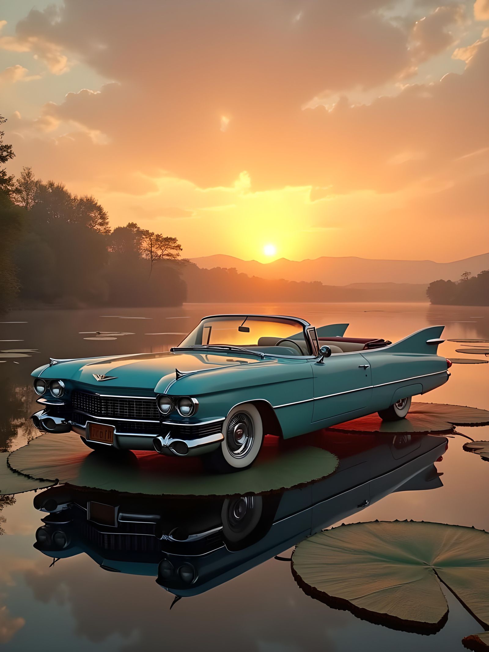 1959 Cadillac on Lily Pad at Sunset