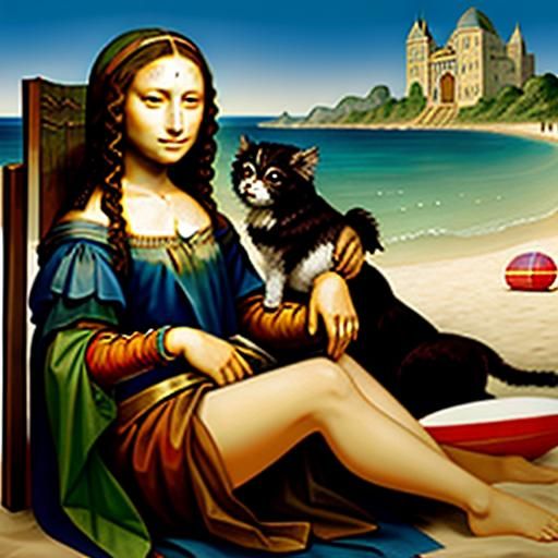 Mona Lisa  at the beach in real life