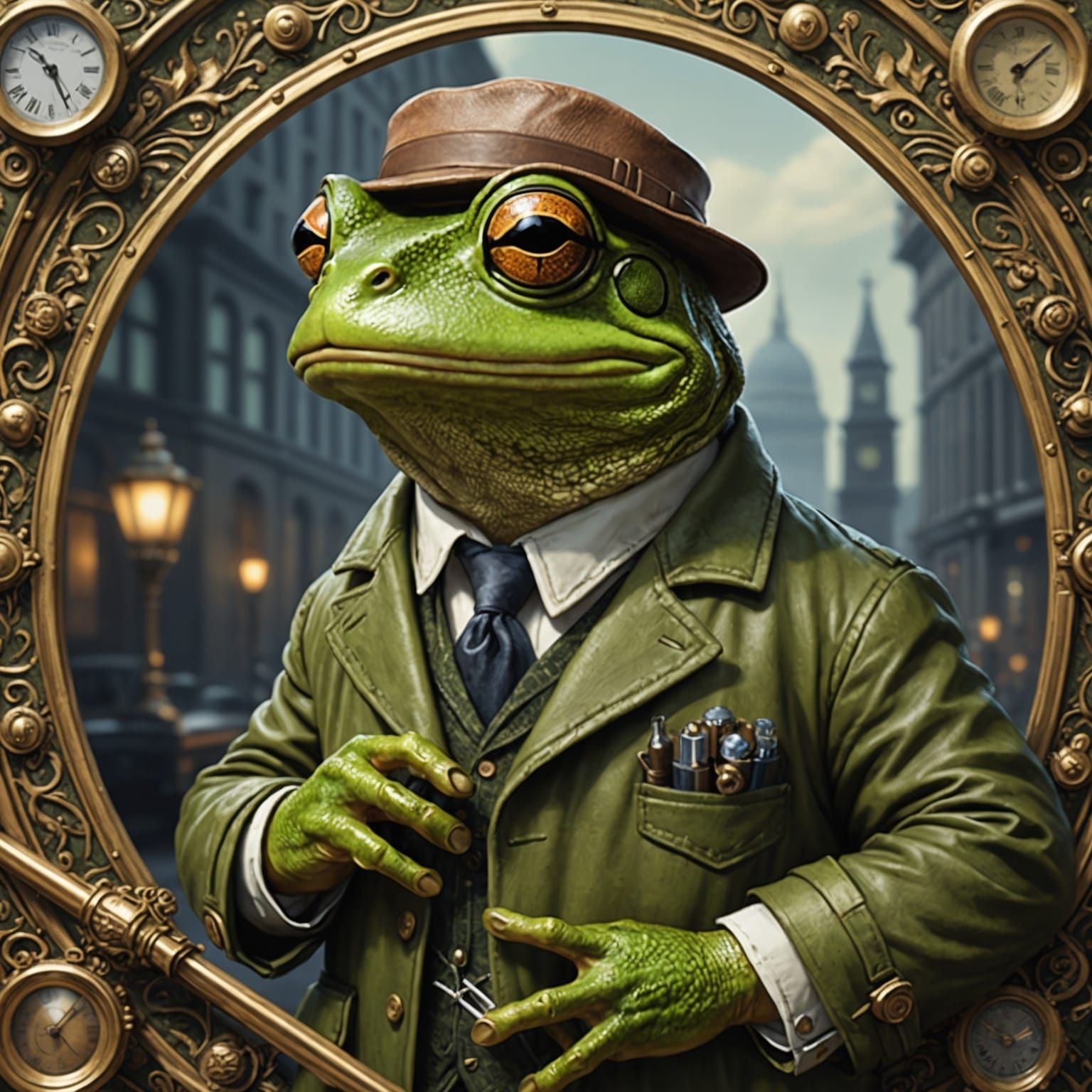 Hyperdetailed Frog Detective Illustration