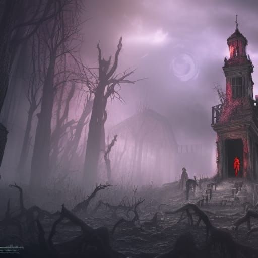 Scary Zombie Horror Landscape in Detailed Matte Painting
