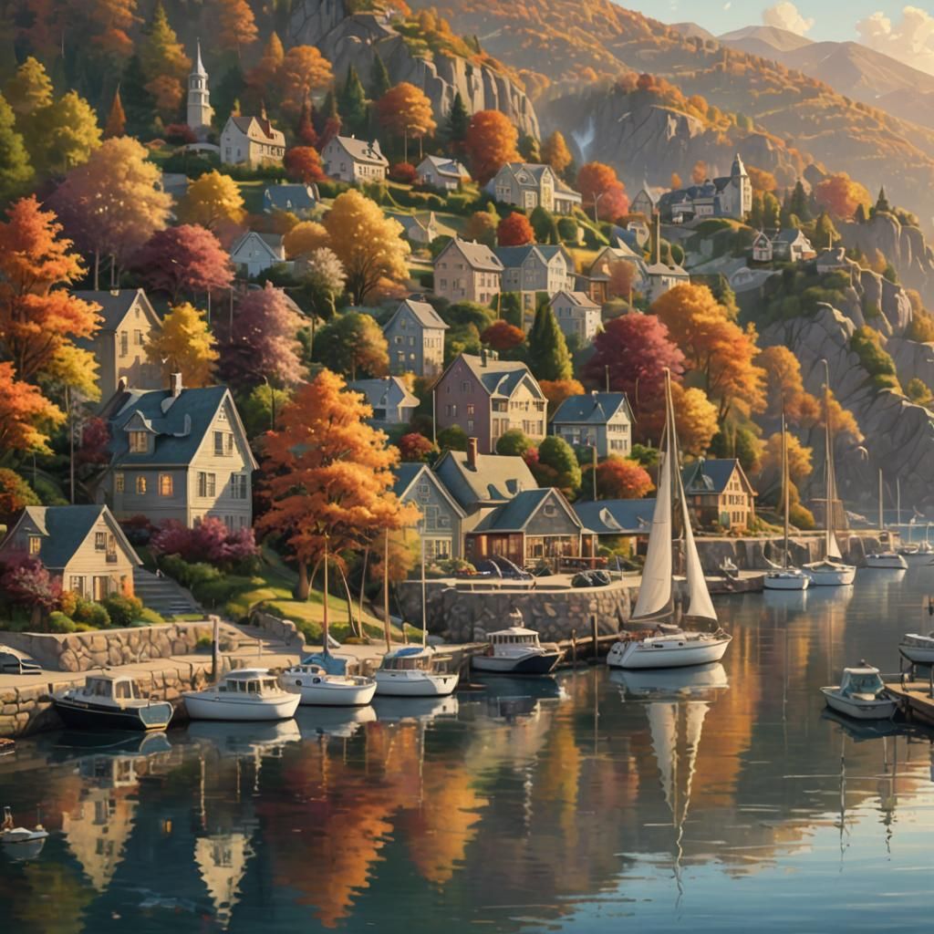 Picturesque Harbor on Sunny Autumn Day