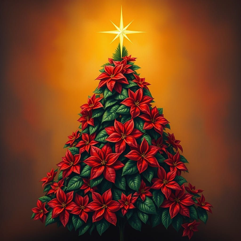 Vibrant Christmas Tree of Poinsettias in Art Nouveau Style