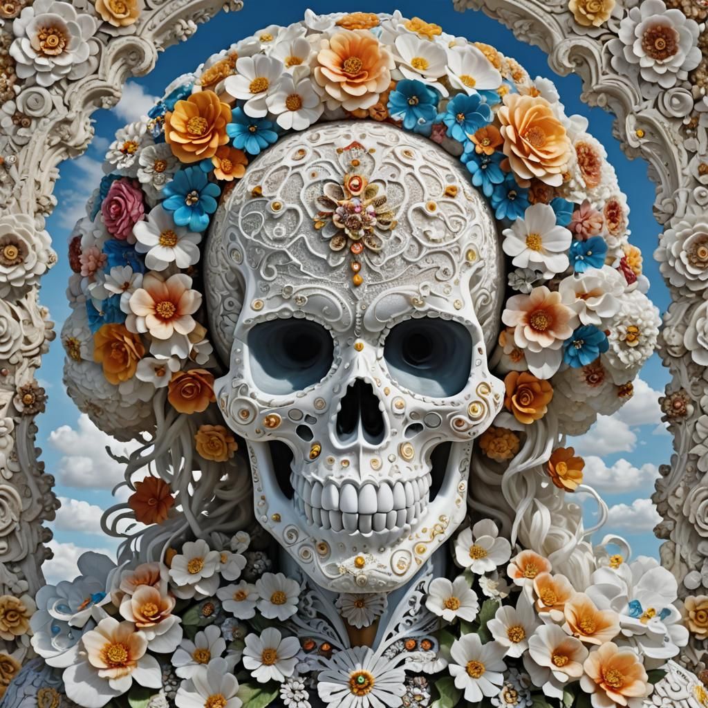 Rococo Sugar Skull with Crocheted Clouds