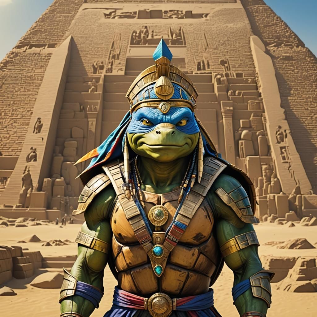 Leonardo as Egyptian Pharaoh with Pyramids