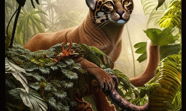 Intricate Jungle Cat in Hyperdetailed Digital Art