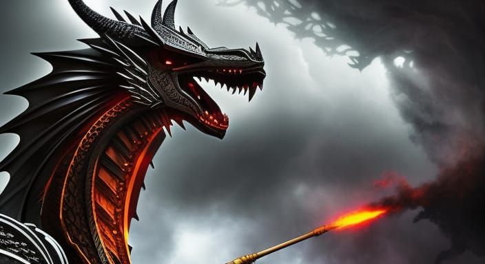 Mystical Black Dragon God in Dark Fantasy Style