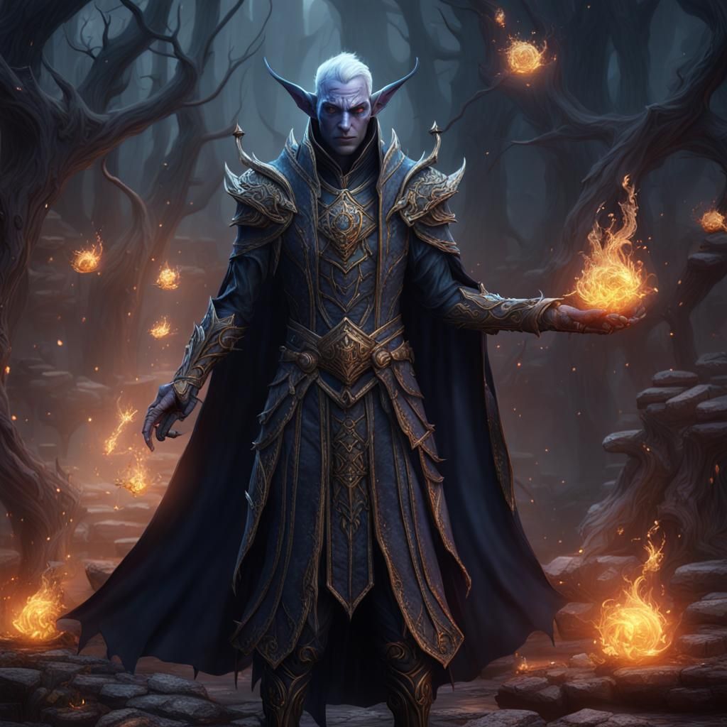 Detailed Dark Elf Wizard Fantasy Concept Art