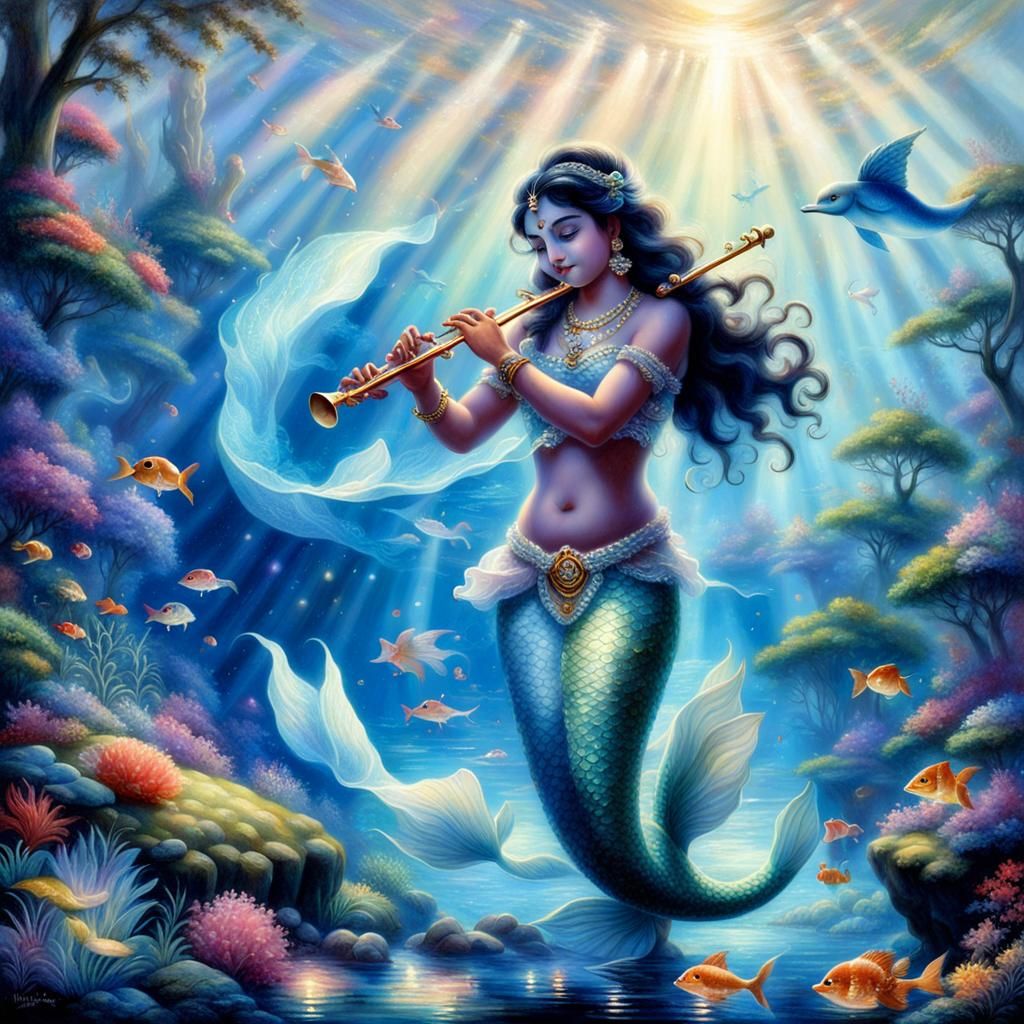 Ethereal Mermaid Fantasy in Thomas Kinkade Style