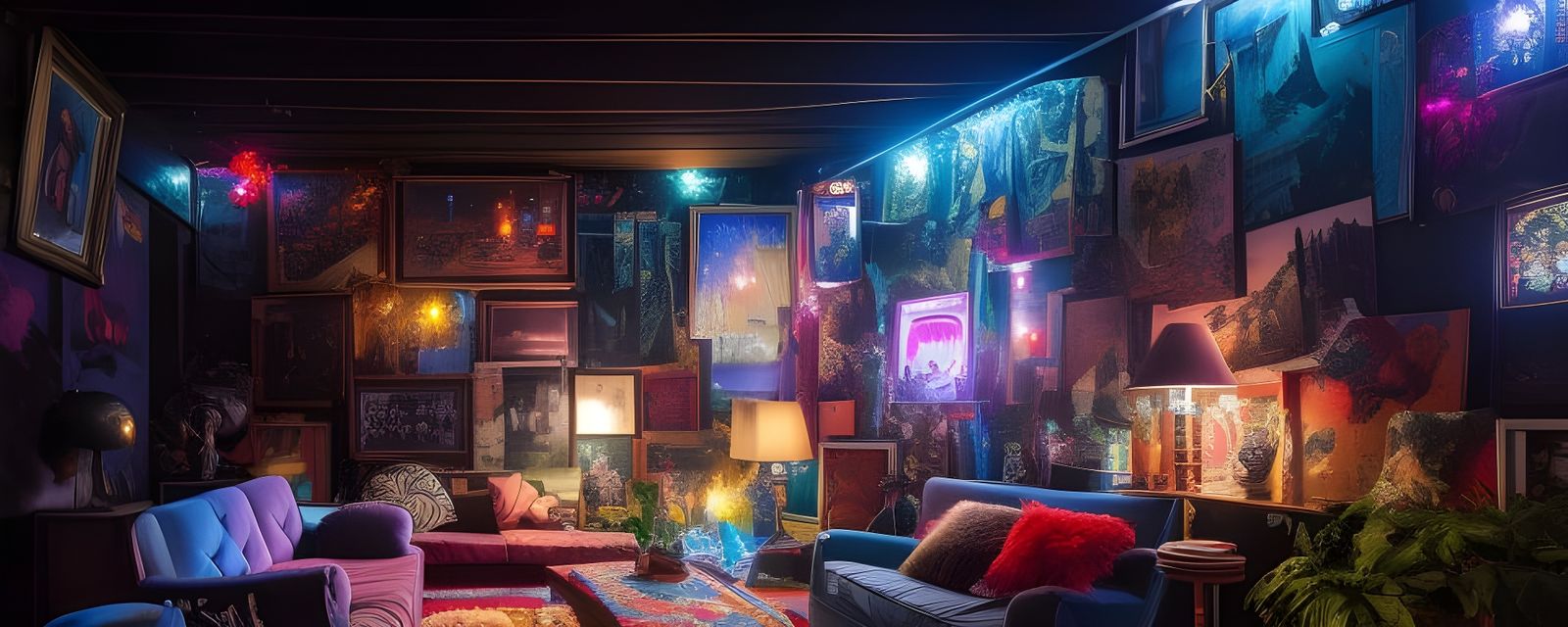 Epic Party Clubhouse Living Room with Neon Decor