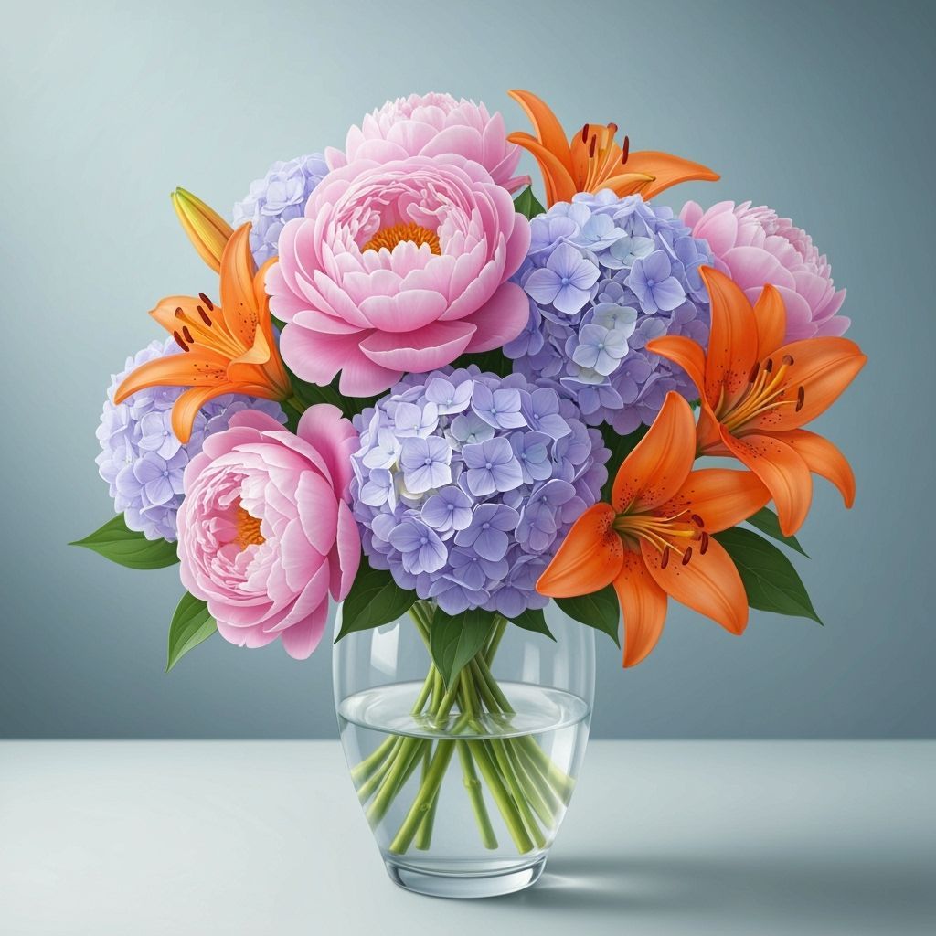 Surreal Bouquet of Teal and Orange Flowers