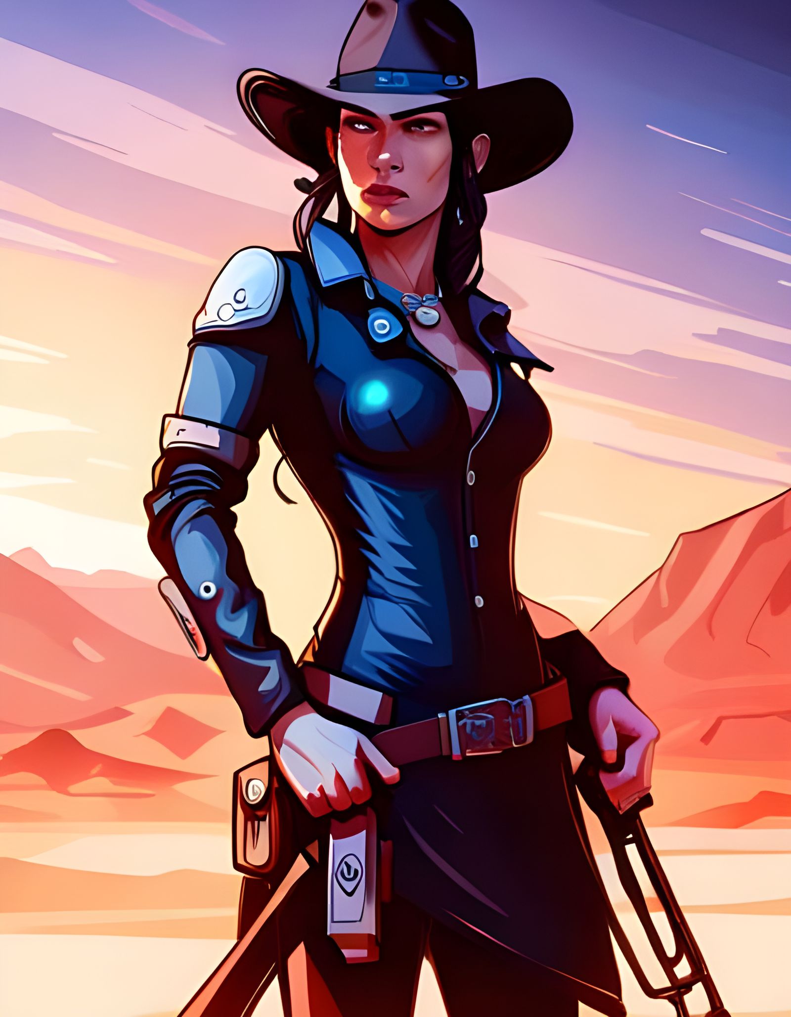 Gunslinger Cowgirl Portrait in Hyperdetailed Style
