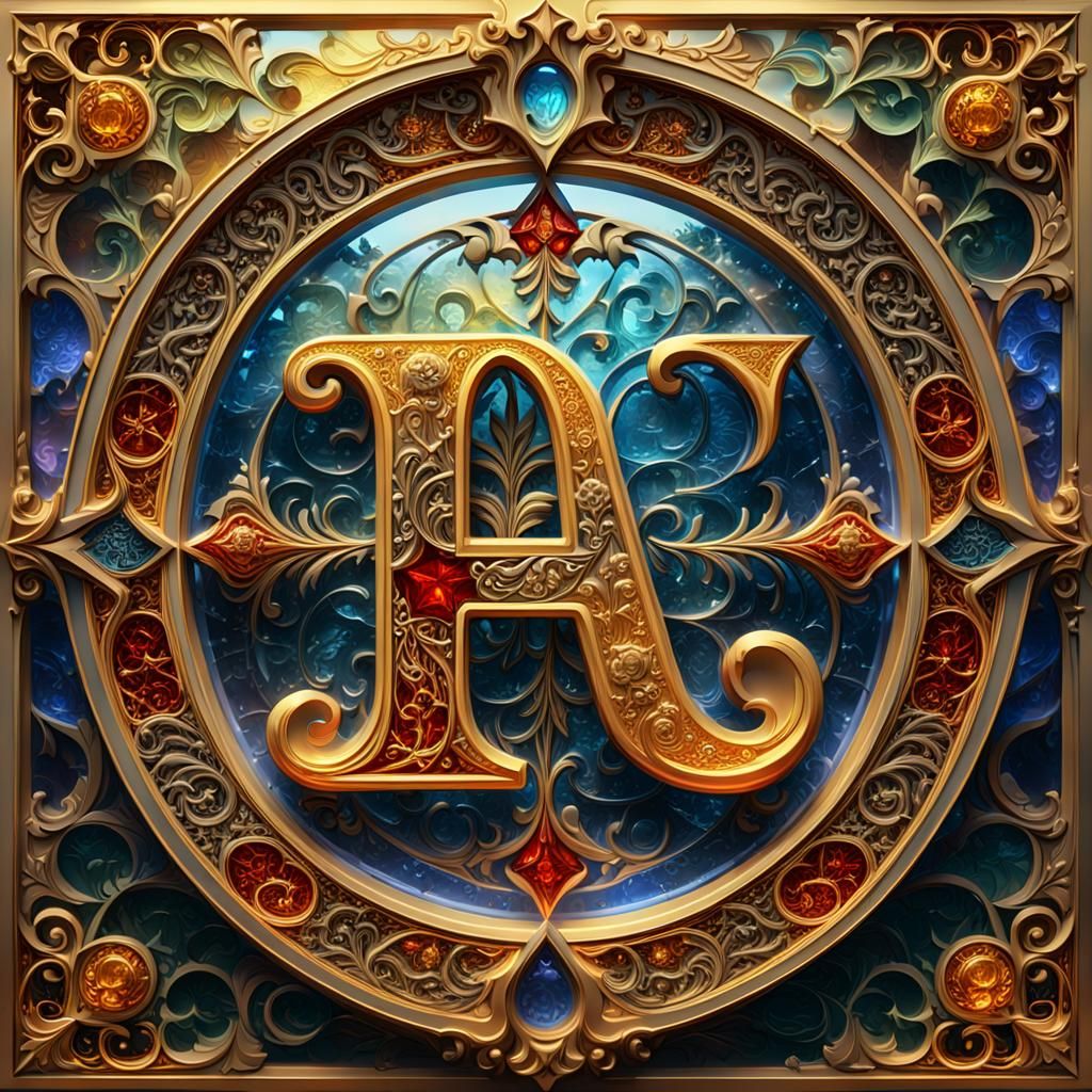 Gothic Glass Art Letter A in Medieval Scene