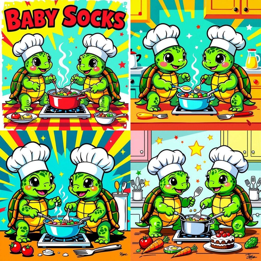 Baby Turtle Chefs Socks in Comic Book Style