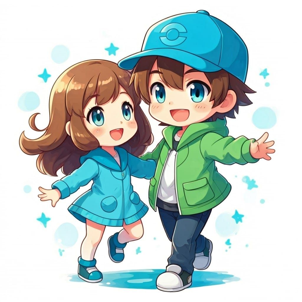 Chibi Siblings Dance in Whimsical Cel-Shaded Style