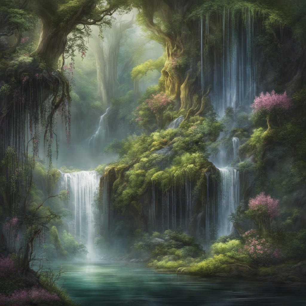 Enchanted Lake and Waterfall in Magic Realm