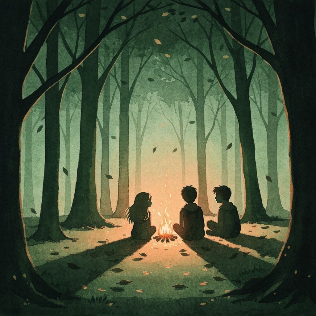 Hermione, Ron, and Harry: Watercolor Campfire Scene