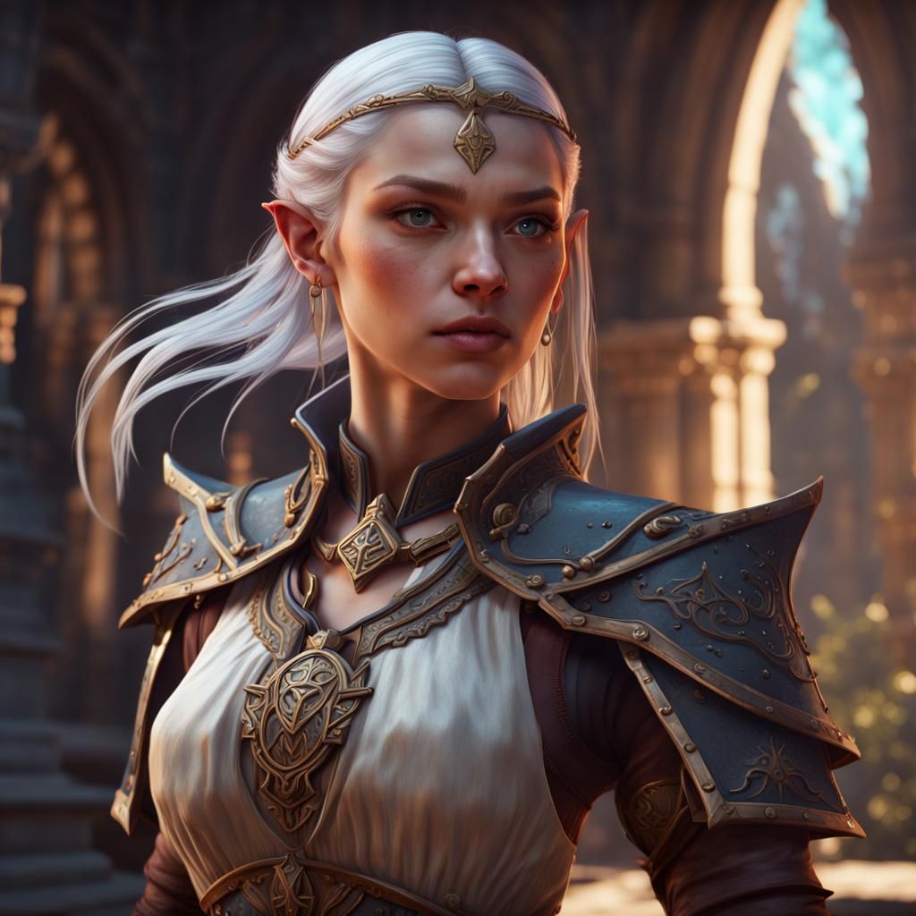 Elf Cleric in D&D, Detailed Matte Painting