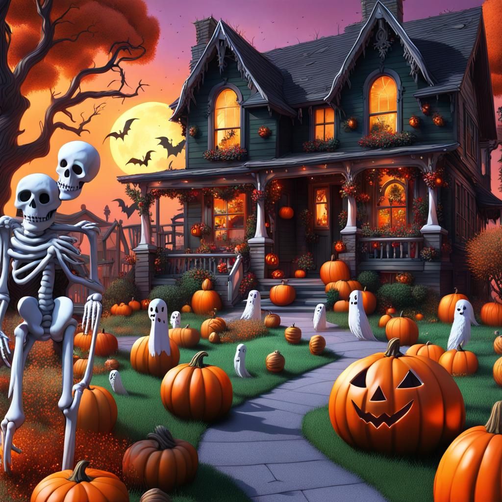 Halloween Decorated Front Yard Fantasy Art