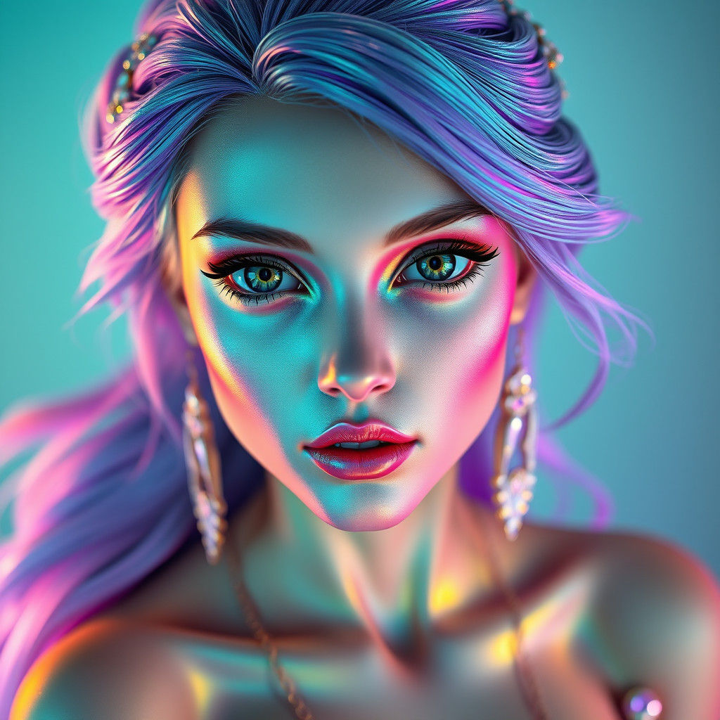 Iridescent Mermaid Portrait in Art Nouveau Style