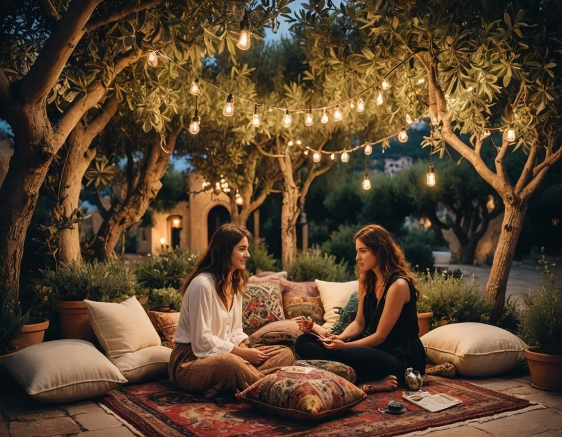 Evening in a Mediterranean Garden with Two Women